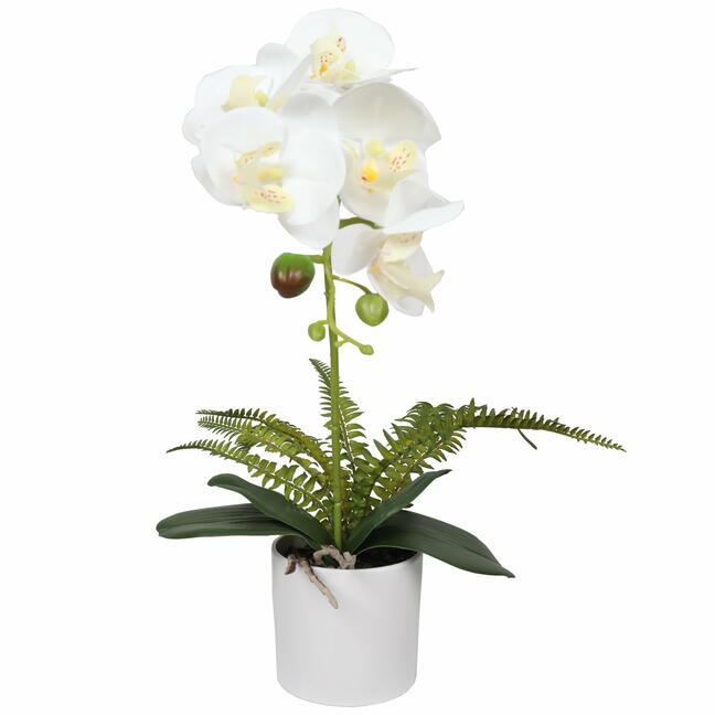 Künstliche Orchidee weiß mit Farn 37 cm